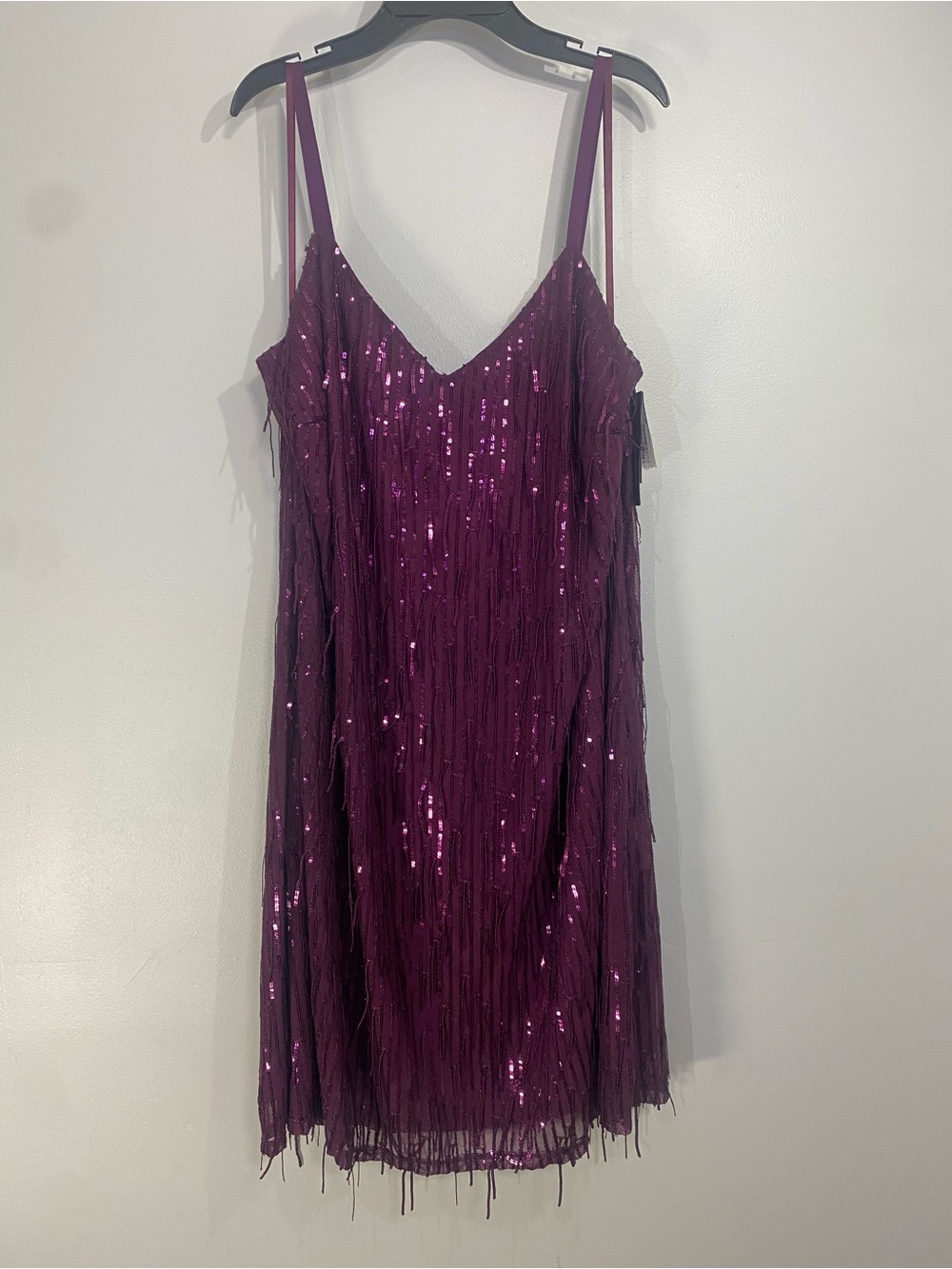City Studio Plum Sequin Fringe Slip Dress